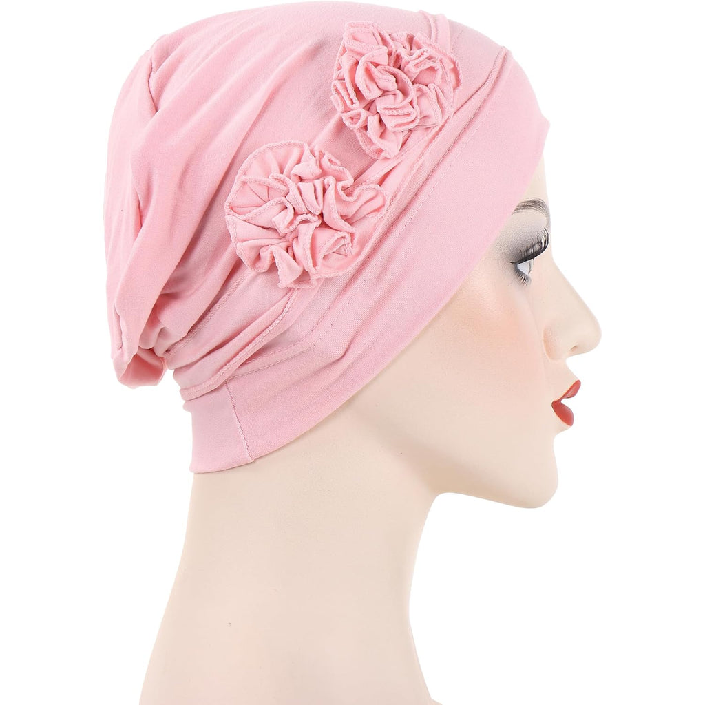YYAOJHAO Flower Turban Hats for Women - Pre Tied Twist Solid Hedwrap Caps Chemo Cancer Headwear Headscarf Hair Loss Cover Pink