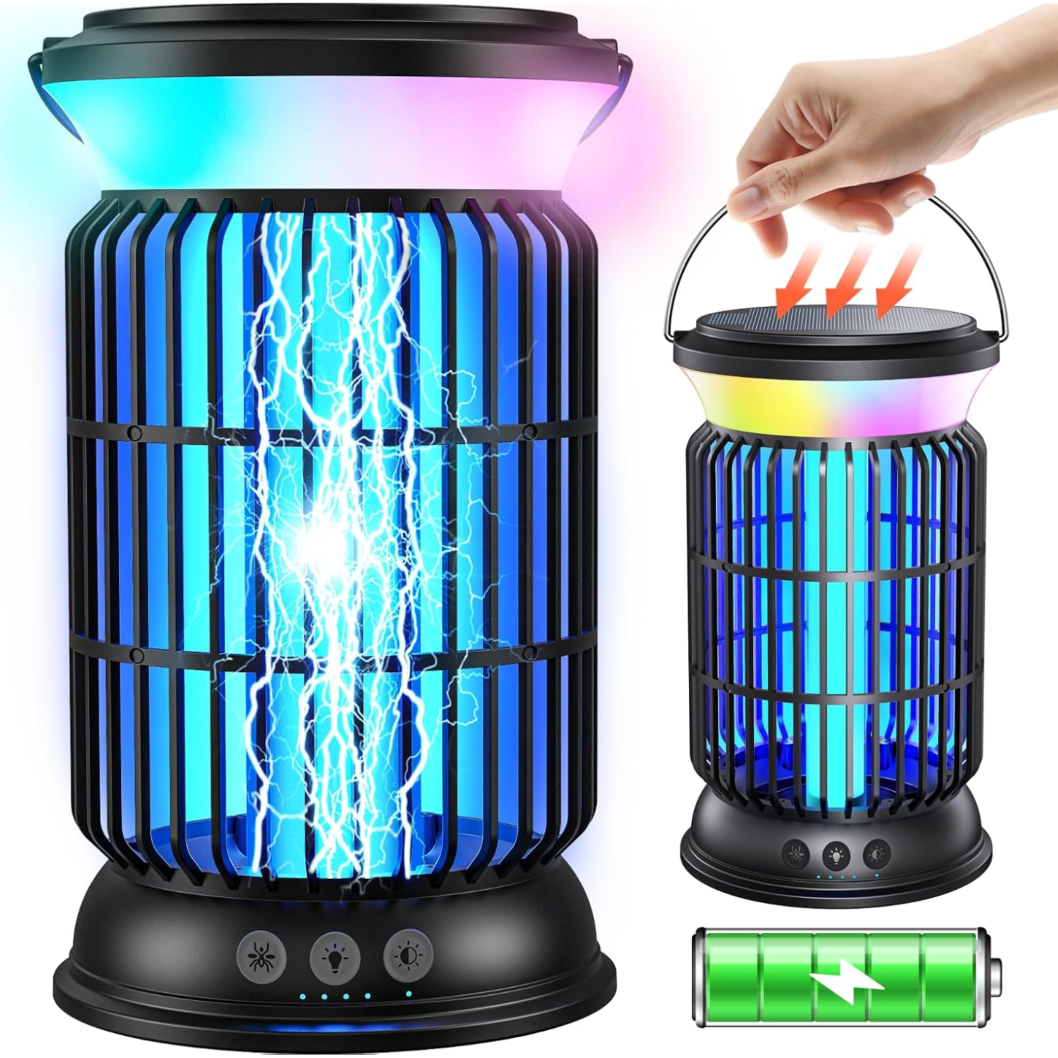 Solar Bug Zapper Outdoor, 4 In 1 Outdoor Essential, 4200V Mosquito Zapper With Ambient Light, Smart Auto Mode, Solar Usb Power For Camping Patio Garden Outdoor Living