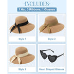 Senker Fashion Sun Hats for Women, Wide Brim Straw Floppy Hat for Beach Summer Vacation Garden Packable Roll Up UPF 50+