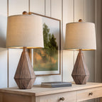 Pokat 20.25" Retro Farmhouse Table Lamp Set Of 2, Small For Bedside, Brown | Rustic Bedroom Lamps For Nightstand, Natural Resin, Compact Design, Rustic Home Decor For End Table And Hallway