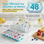 Nfk Ice Cube Tray With Lid & Bin - 4 Pack 48 Cubes Stackable Silicone Trays For Freezer With Storage Container, Leak-Proof Lids, Bpa-Free, Easy Release For Kitchen, Rv, Party, Cocktail & Coffee