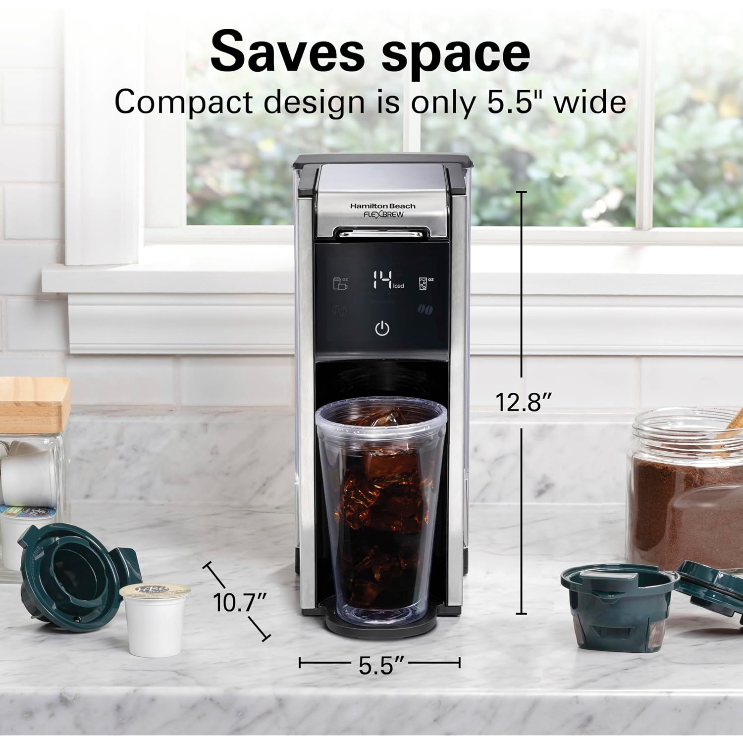 Hamilton Beach Flexbrew Advanced 4-In-1 Single Serve Coffee Maker | Hot & Iced Coffee Maker | Removable 45 Oz. Reservoir | Uses Pod Packs & Grounds | Fast Brewing | Black