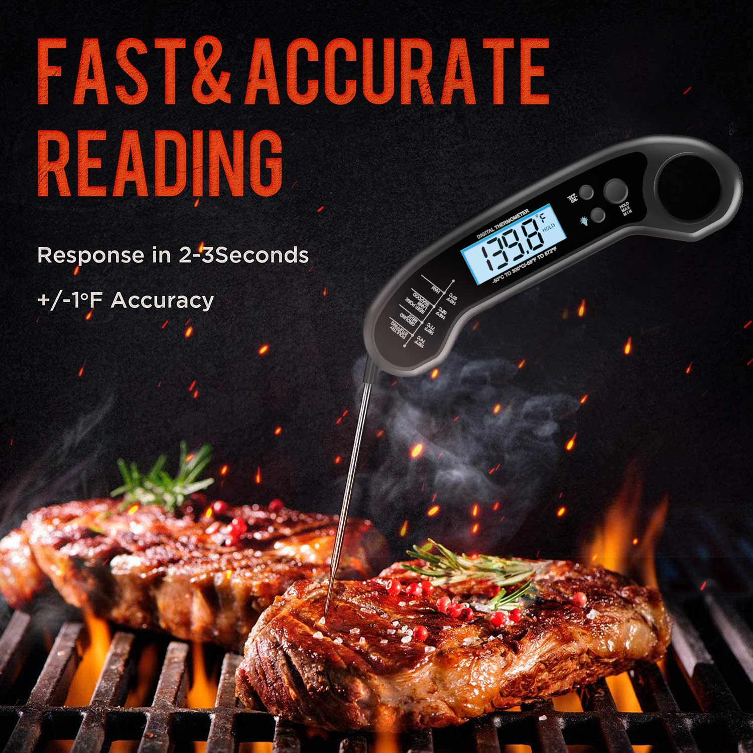 Meat Thermometer Digital, Instant Read Meat Thermometeri For Grill And Cooking, Waterproof Food Thermometer For Kitchen And Outside, Bbq, Turkey, Candy, Liquids, Beef