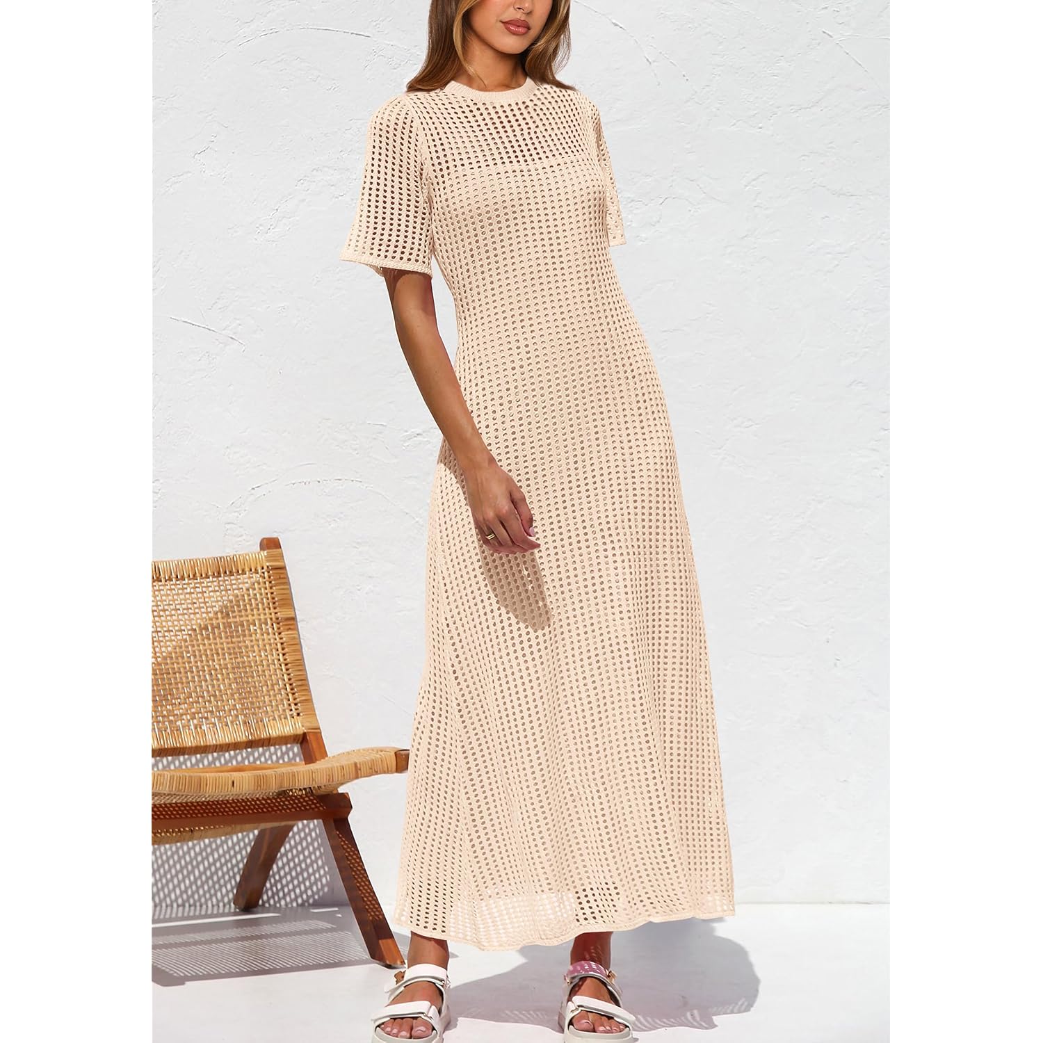 Prettygarden Womens Eyelet Cover Up Dress 2026 Summer Vacation Resort Maxi Dresses Beach Short Sleeve Hollow Out Sundress