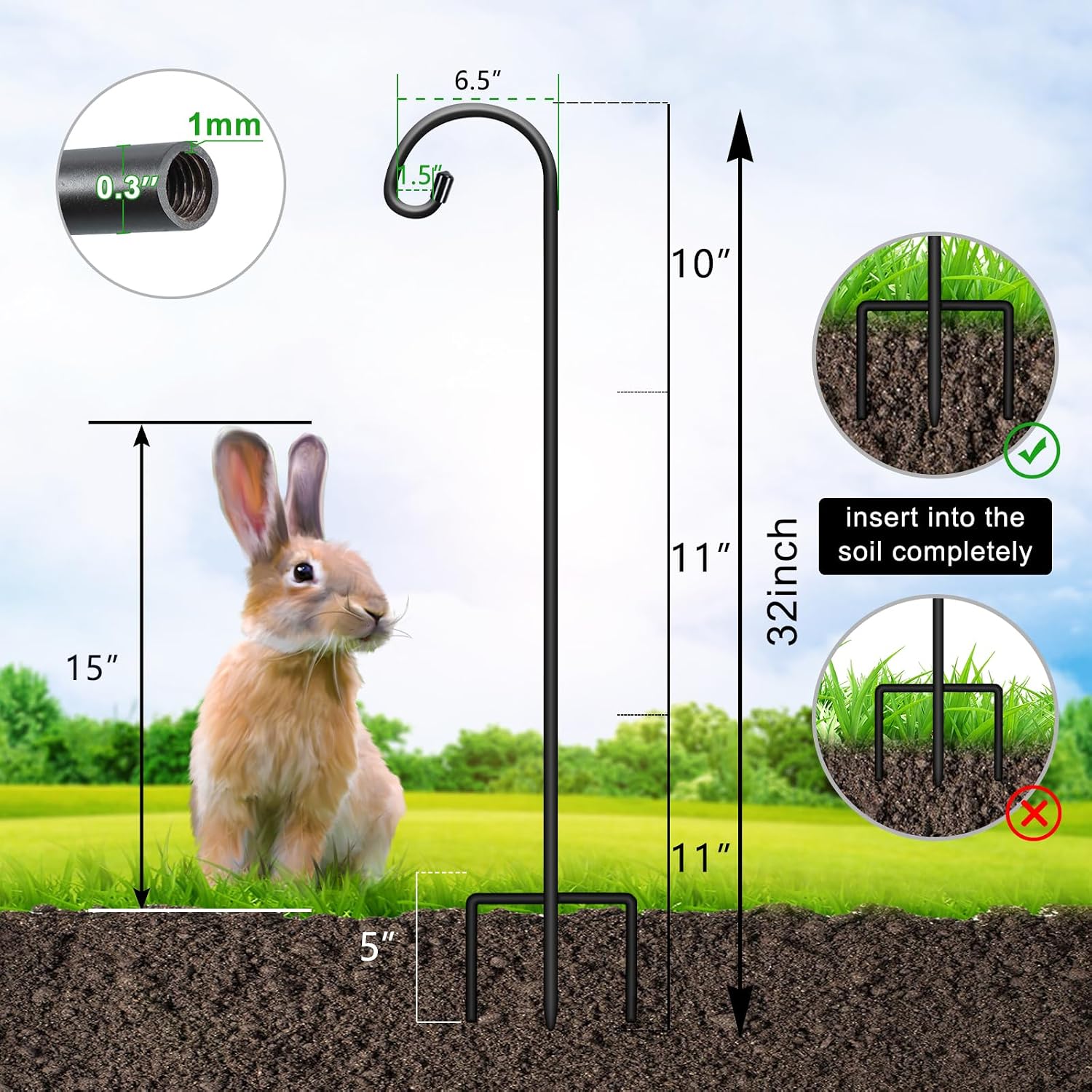 32" Small Shepherd Hooks For Outdoor,Adjustable Decorative Garden Hooks For Solar Lanterns, Hanging Plants, Wind Chimes & Garden Decor, 2 Pack