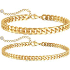 Tewiky Waterproof Ankle Bracelets for Women,Chunky Layered Gold Anklet for Women Non Tarnish Adjustable Cuban Set Stackable Summer Beach Jewelry Gift