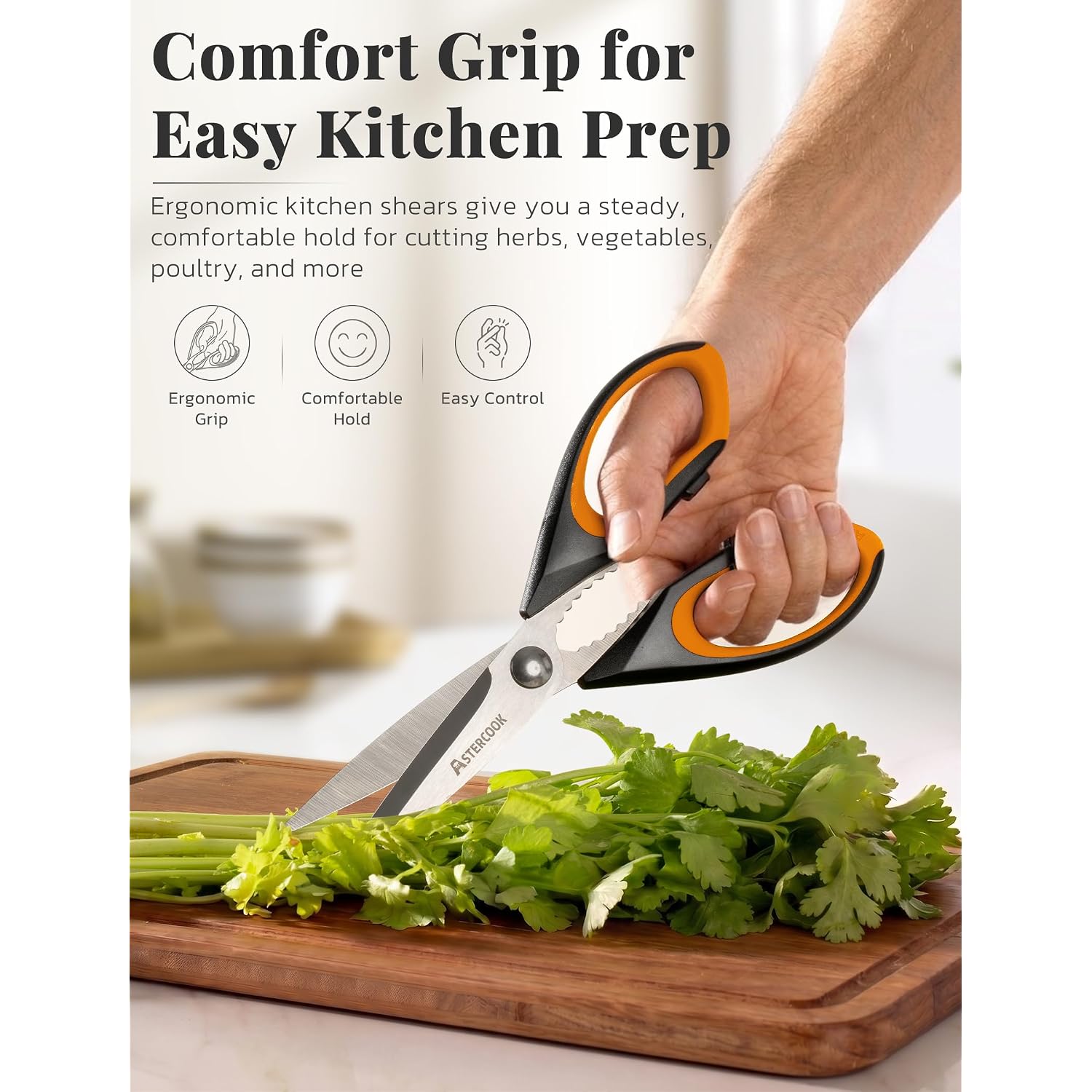 Astercook Kitchen Scissors 3 Pack, Heavy Duty All Purpose Kitchen Shears For Food And Packaging, Stainless Steel Food Scissors For Meat, Poultry, Herbs And Vegetables, Dishwasher Safe