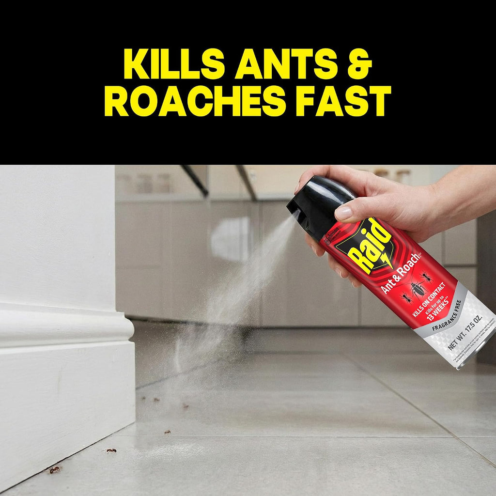 Raid Ant & Roach Killer 26, Fragrance Free Bug Killer For Home Use, Kills Bugs On Contact, Roach And Ant Spray, 17.5 Oz, 2 Count
