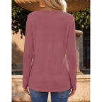 Zeagoo Women'S Long Sleeve Waffle Knit Shirts Dressy Casual Loose Button Up V Neck Tops 2026 Fall Basic Tee Blouse