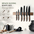 Astercook Knife Set, 13-Piece Kitchen Knives Set with 6 Blade Guards, Black Anti-Rust & Non-Stick Coating, Dishwasher Safe Stainless Steel Knives, Ergonomic Handle, Perfect for Holiday Gifts