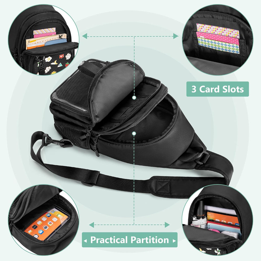 Ita Bag Crossbody Pin Display Sling Bag With Insert, Ita Chest Pack Backpack With Clear Pocket For Trading Pins, Comic Con, Travel, Black