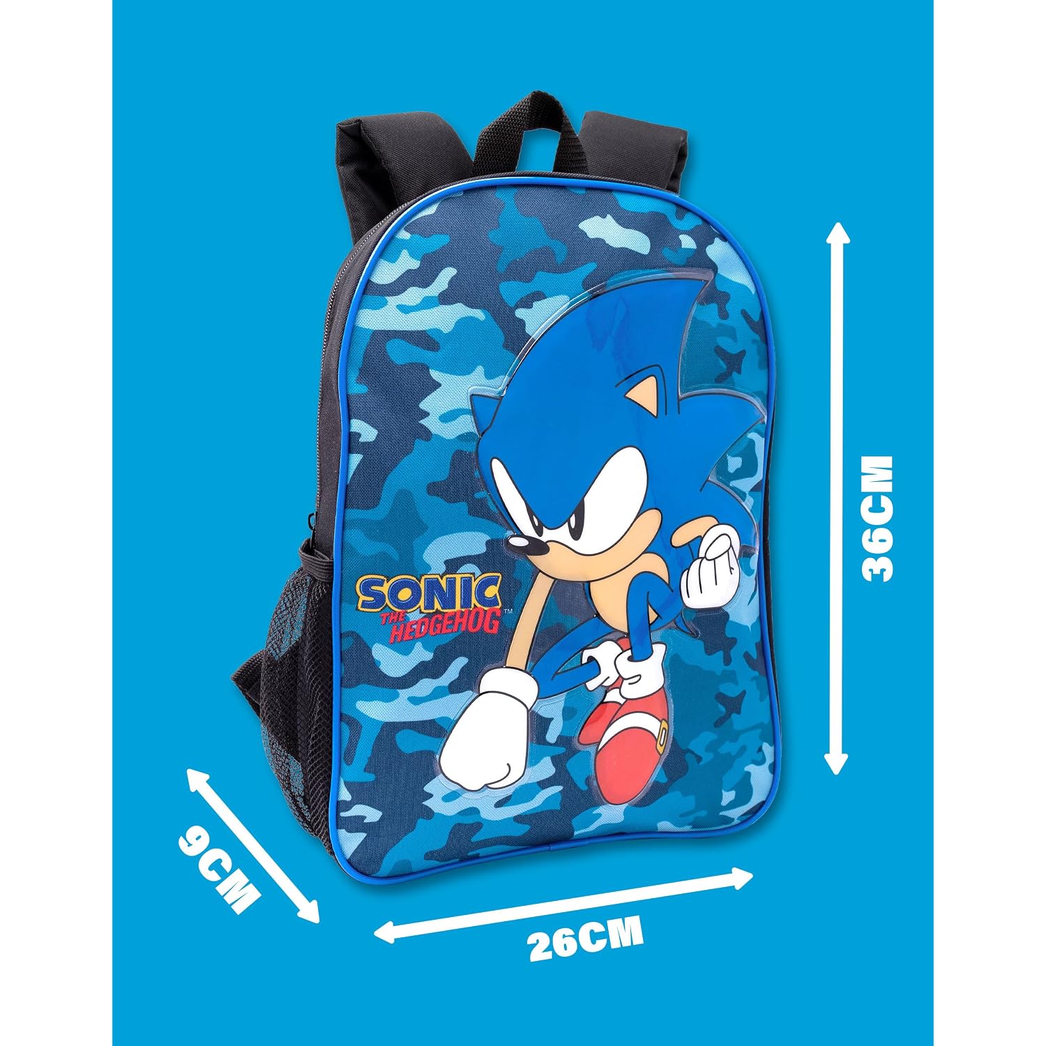 Sonic The Hedgehog Boys Backpack | Kids Navy Camo School Rucksack Pencil Case, Water Bottle | Game Merchandise, Blue, One Size, ['Rucksack']