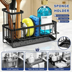 Sponge Holder For Kitchen Sink, Kitchen Sink Caddy, Kitchen Sink Sponge Holder, Dish Sponge Holder, Kitchen Sink Organizer For Sponge, Dish Brush, Scrubber(9.65" X 3.74" X 6.3", Black)