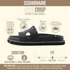 Cushionaire Crisp Women’S Slide Sandal – Faux Leather Cutout Slip-On With Artisan Stitching & Memory Foam, Wide Widths Available