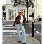 Womens Faux Suede Bomber Jacket Casual Lapel Pilot Cropped Coat Oversized Motorcycle Jackets 2025 Outerwear