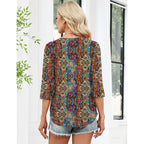 LOMON 3/4 Length Sleeve Womens Tops Dressy Casual Henley V Neck Blouses Loose Fit Tunics 2026 Trendy Summer Outfits