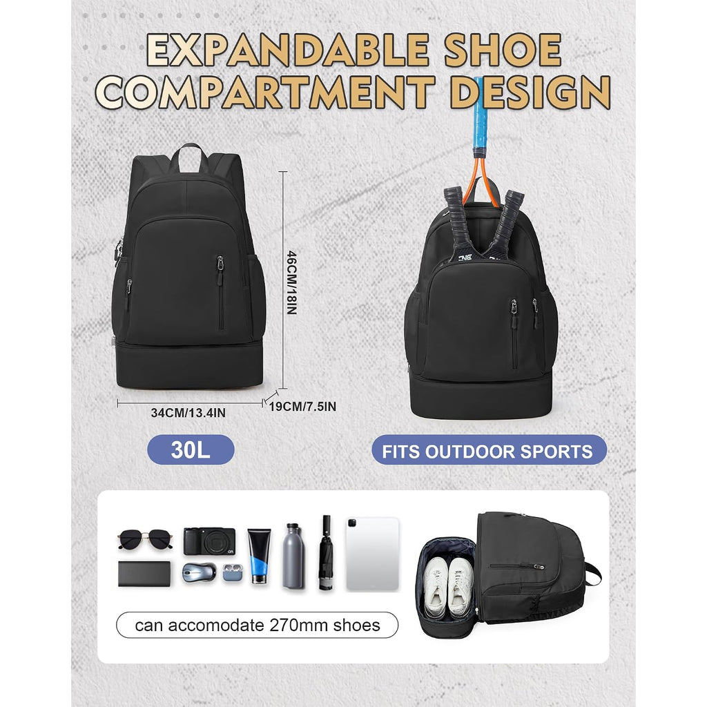 Gym Backpack For Women Men,Cheer Bag,Lightweight Gym Bag With Shoe Compartment, Waterproof Sports Backpack With Wet Pocket, Black