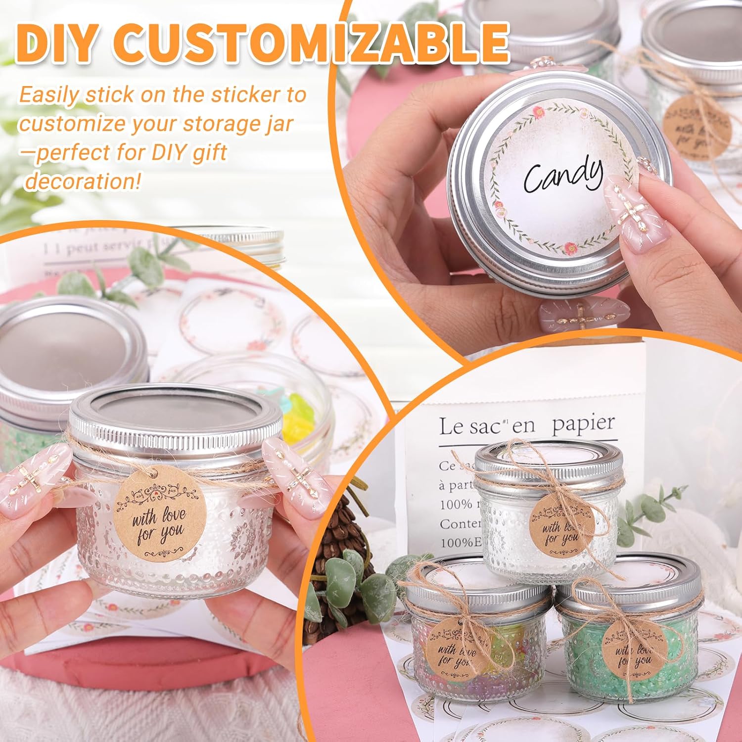 4 Oz Small Embossed Mason Jars 24-Pack With Airtight Lids, Leakproof | Mini Canning Jars, Reusable, For Jam/Jelly/Honey, Spices, Diy Candles, Wedding Favors & Gift Packaging