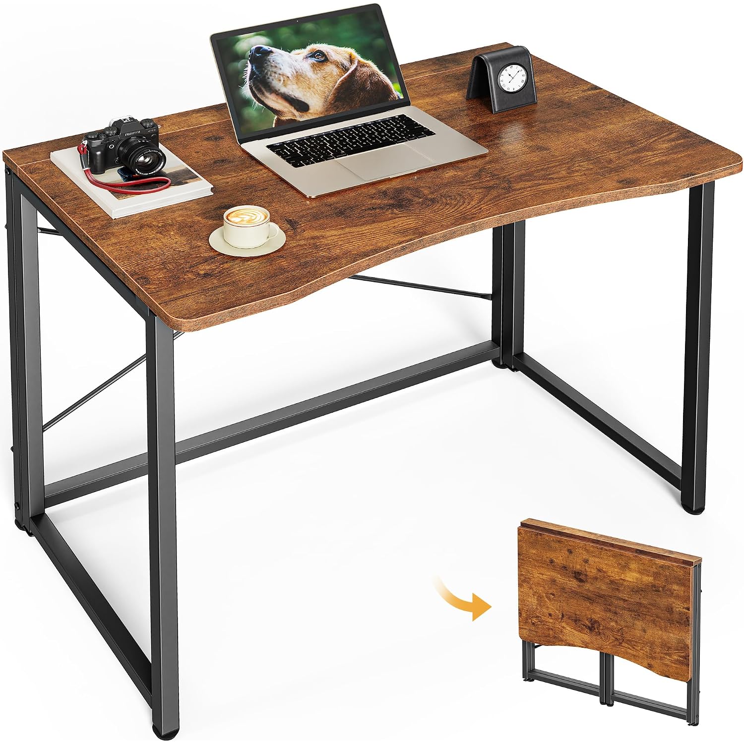 Huuger Folding Desk For Small Spaces, 31.5 Inch Foldable Computer Table, Easy Assembly, For Home Office, Study, Bedroom, Dorm, Space Saving, Small Writing Work Office Computer Desk, Rustic Brown