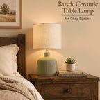 Ceramic Table Lamp, Oliver Green, 17.75" | Beige Linen Shade, Warm Ambient Lighting, Bedside Nightstand, Natural