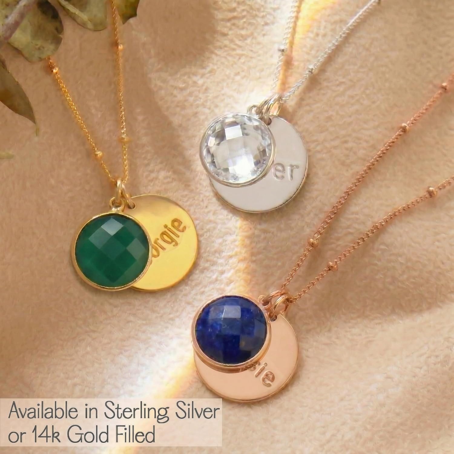 Personalized Birthstone Disc Necklace for Mom or Grandma, Custom Engraved Family Necklace with Names and Birthstones, 13mm Disc Charms with 10mm Round Stones, Gift for Mother, Grandmother, Nana