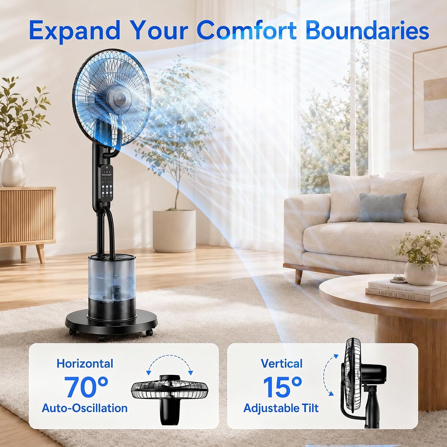 Upgraded Misting Fan With 4L Large Water Tank | 1.06 Gallon Fine Mist Fan, 5 Speeds 3 Modes Misting Standing Fan With Remote, Floor Fan For Home, Bedroom, Patio
