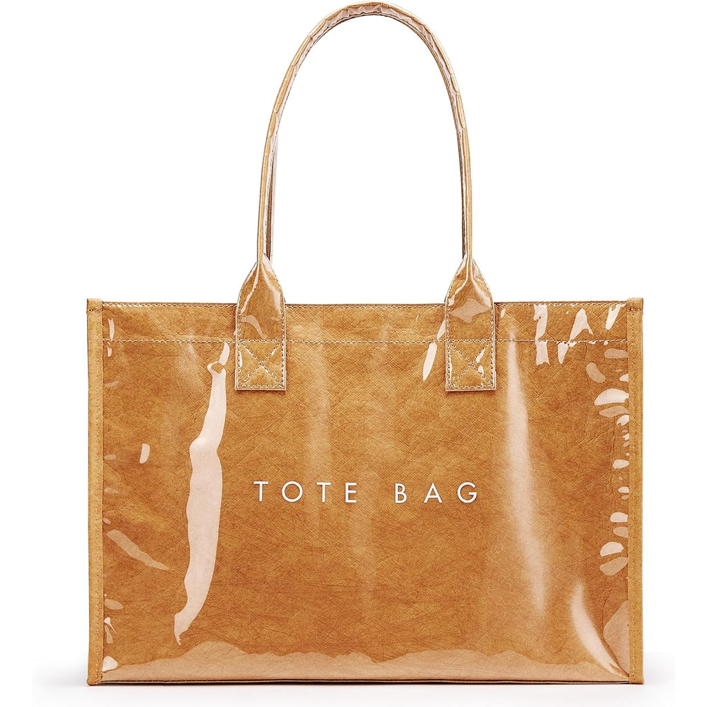 KALIDI PVC Tote Bag Women’s Kraft Paper Work Handbags Purses with Top Handle