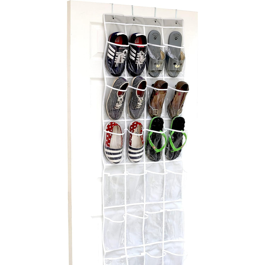 Simple Houseware 24 Pockets - Crystal Clear Over The Door Hanging Shoe Organizer, Gray (64'' X 19'')