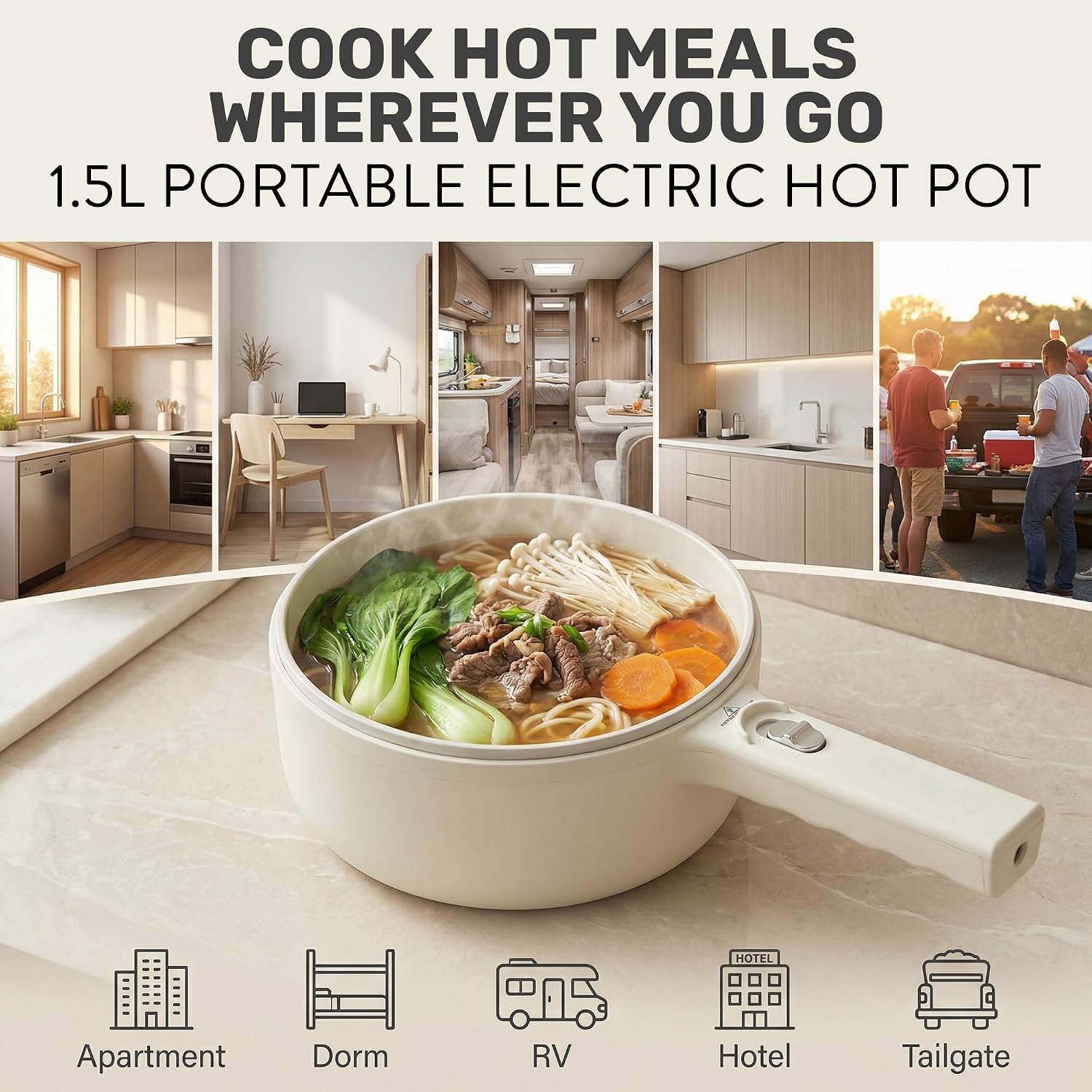 Ceramax Pro 1.5L Electric Hot Pot With Lid & Steamer | Adjustable Temp, Non Toxic Ceramic Cooker Skillet For Ramen, Eggs, Pasta For Dorms, Camping, Rv - New Improved 2026 Model