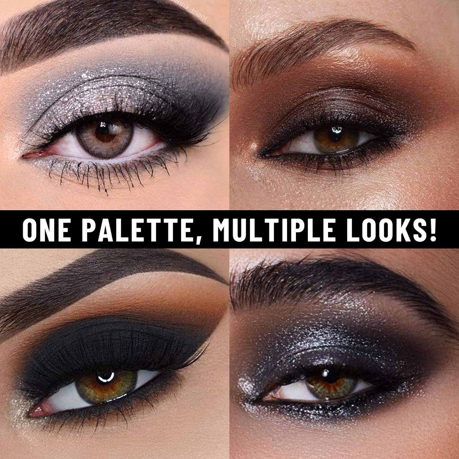 UCANBE Smokey Eyeshadow Palette, Dark Black White Gray Silver Natural Nude Matte Shimmer Eye Shadow Pallet for Smoky Emo Goth Makeup, 12 Color High Pigmented Long Lasting Waterproof Pallete with Brush