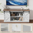Yeshomy Farmhouse Tv Stand For Televisions Up To 65 Inches, Sliding Barn Doors And Storage Cabinets, Console Table And Media Furniture For Living Room, 58 Inch, White