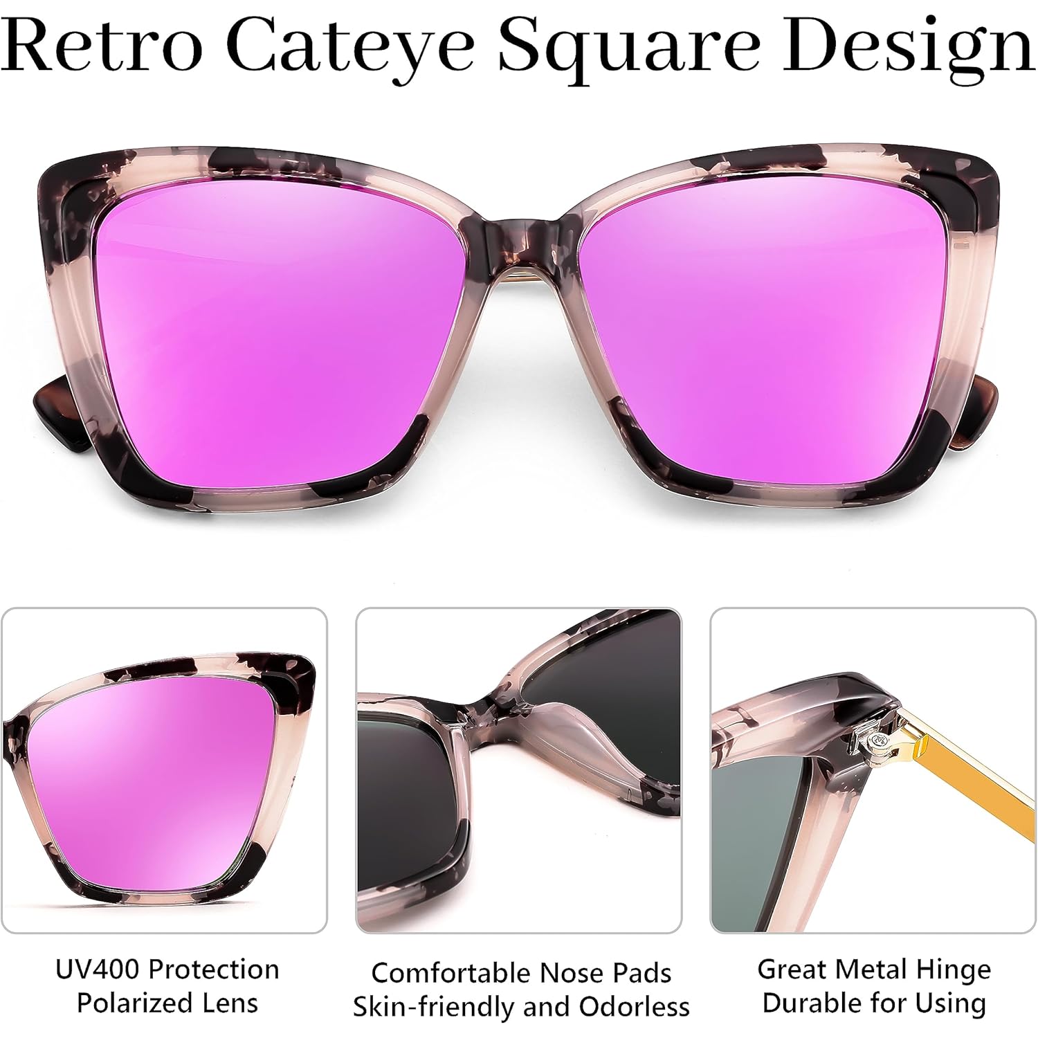 FEISEDY Trendy Polarized Women Sunglasses, Retro Womens Square Cat Eye Sun Glasses B4134