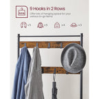 VASAGLE Coat Rack, Hall Tree with Shoe Storage Bench, Entryway Bench with Shoe Storage, 3-in-1, Steel Frame, for Entryway, 12.6 x 27.6 x 68.9 Inches, Industrial, Rustic Brown and Black UHSR41BX