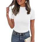 Short Sleeve T Shirts for Women Summer Clothes 2026 Casual Spring Tops Ruffle Mock Neck Ribbed Fitted Basic Tees