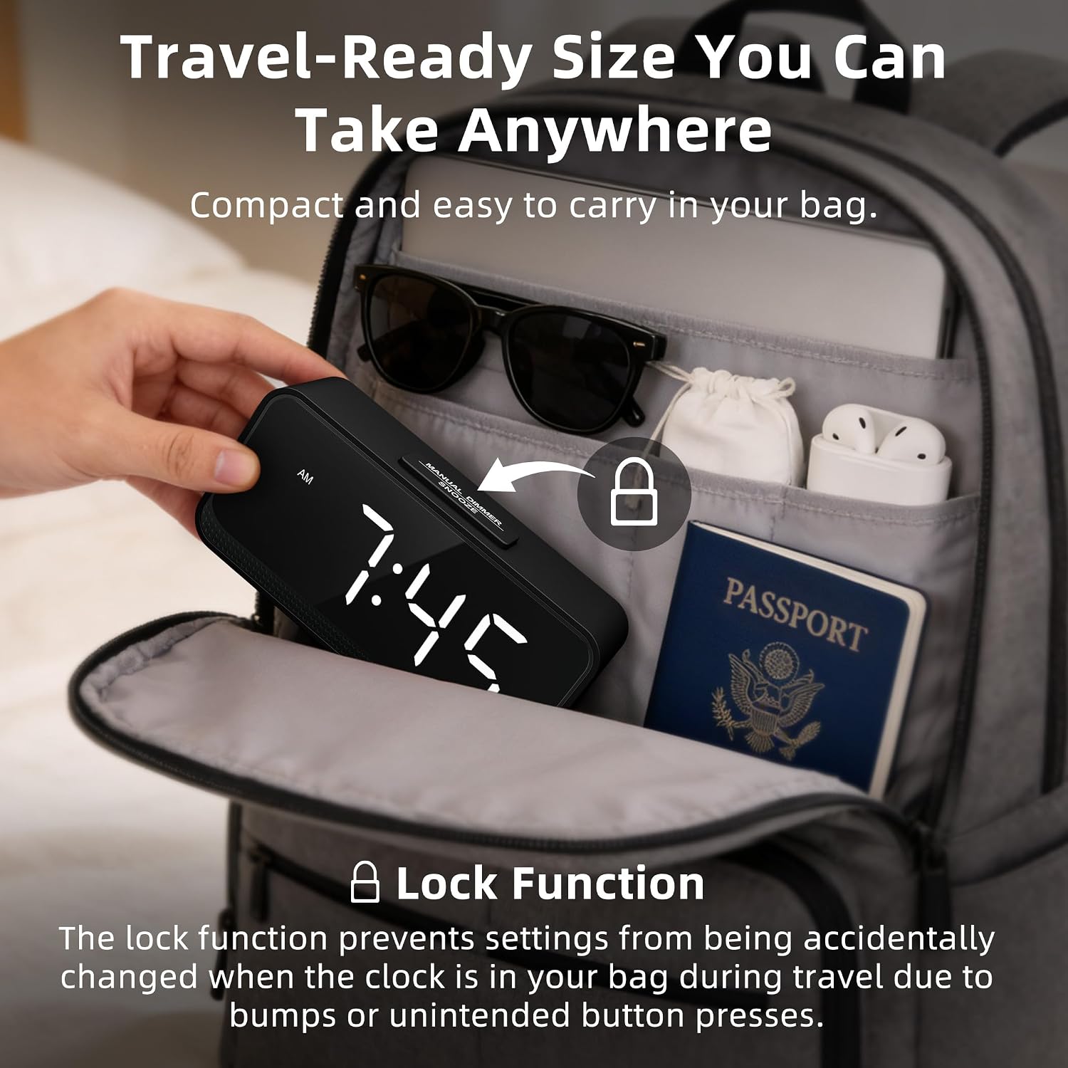 Battery Operated Small Alarm Clock: Digital Compact Large Display Cordless Clock For Bedroom Travel - Simple To Use For Seniors Teens White Digits
