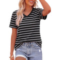 Prettygarden Short Sleeve Shirts For Women 2026 Spring V Neck Cute Tops Casual Striped Shirt Knitted Tees Summer Outfits