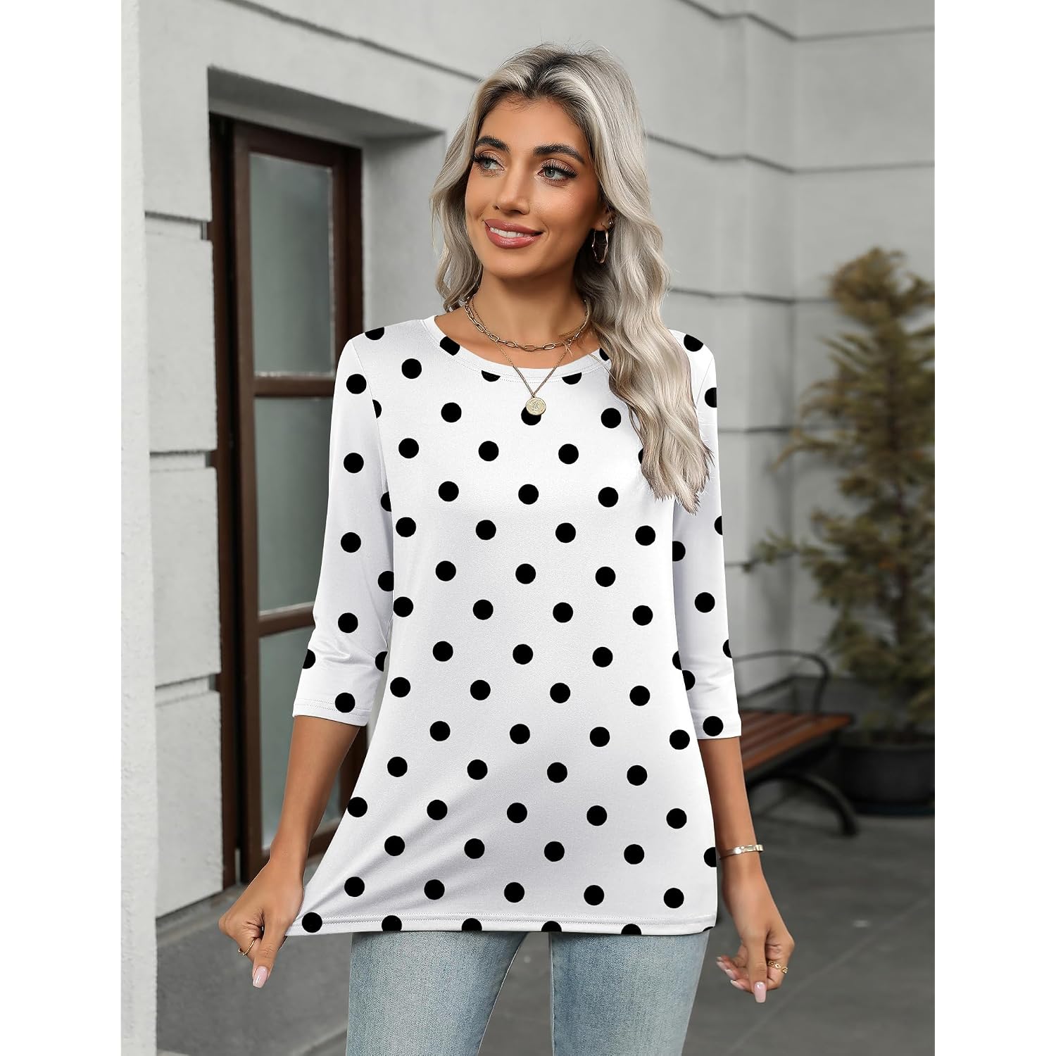 Zeagoo Women's Casual 3/4 Sleeve T-Shirts Round Neck Cute Tunic Tops Basic Tees Blouses Business Work Tee Top
