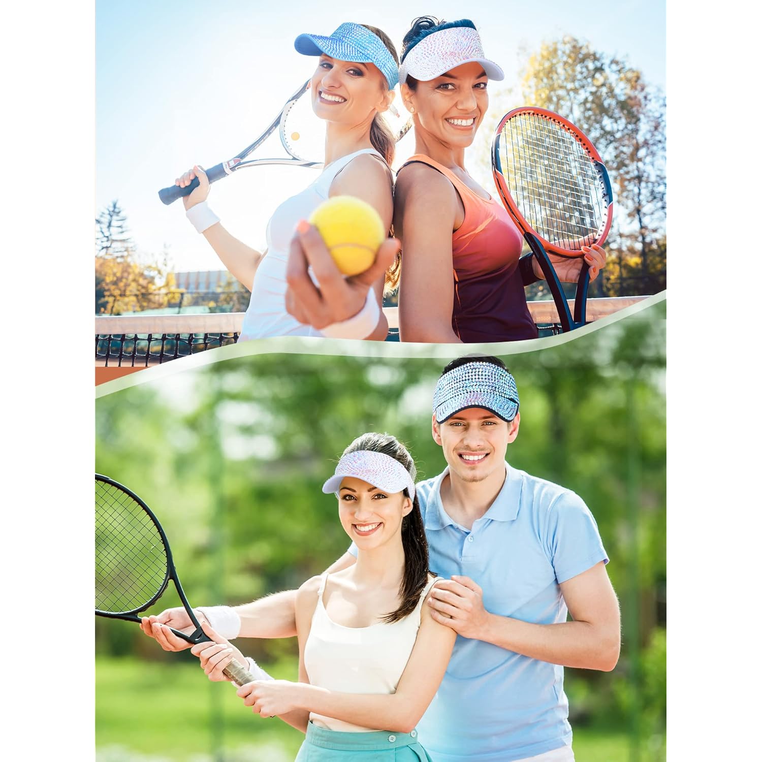 Unittype 8 Pcs Rhinestone Sport Sun Visors Hats for Women Running Golf Visors for Women Adjustable Shiny Glitter Visor with Rhinestone Bling Women's Visor for Golf Running Cycling Jogging Outdoor
