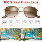 Pro Acme Small Square Sunglasses for Women Men 100% Real Glass Lens Hexagonal Frame