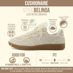 Cushionaire Belinda Women’S Lace Detail Casual Sneakers – Elegant Ribbon Lace-Up Shoes With Memory Foam