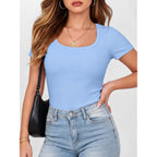 ANRABESS Women Short Sleeve Tops Scoop Neck Ribbed Knit Slim Fitted Basic Tee Shirt Casual Summer Clothes 2026 Spring Outfits