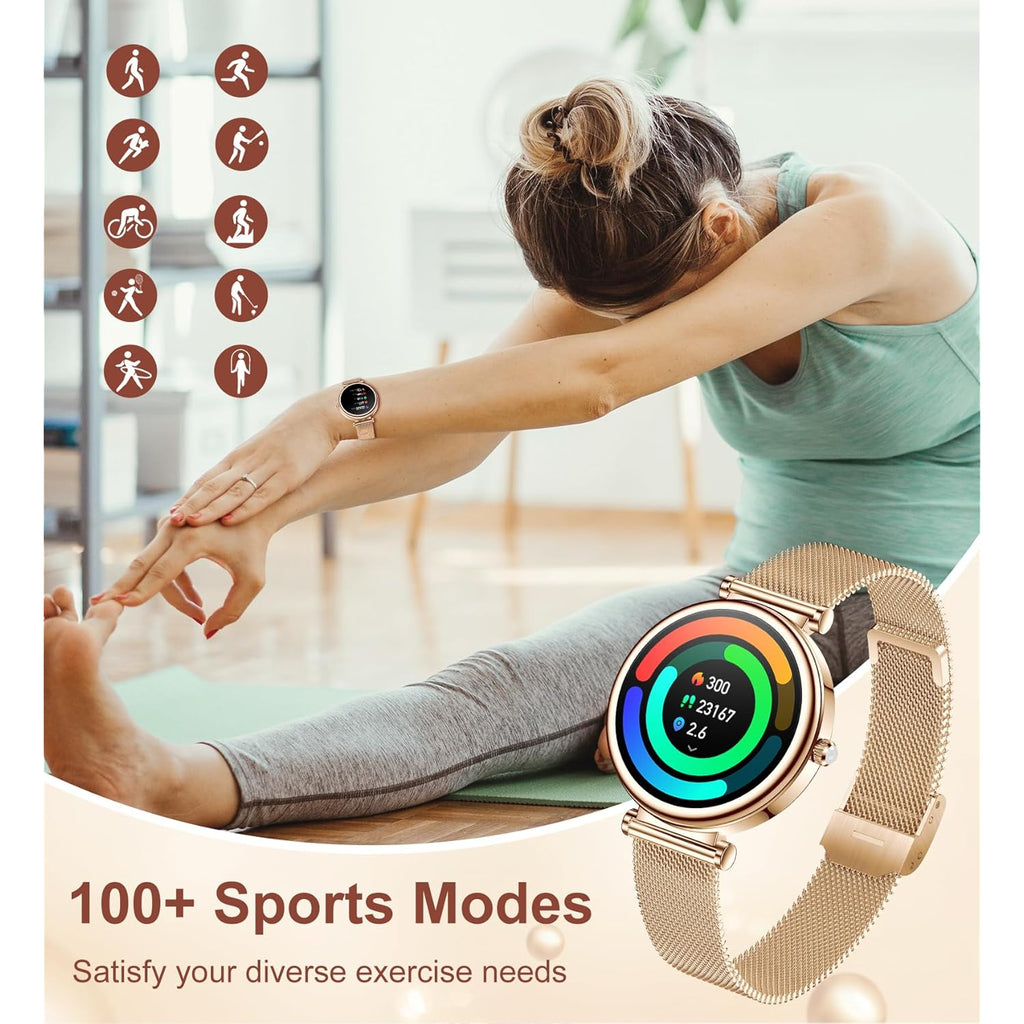 Smart watch for Women (Answer/Make Calls),1.27 Inch Round Smartwatch with 100+ sports modes, Heart Rate/Sleep Monitor Pedometer IP68 Waterproof Activity Fitness Watch for iPhone Android, Rose Gold