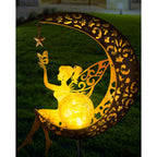 Solar Garden Statues Outdoor Decor, Fairy Moon Figurine Light Stake, Housewarming Ornament For Patio, Lawn, Yard, Pathway - Unique Gift Ideas For Gardening Mom Grandma