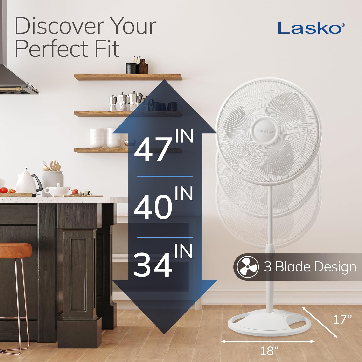 Lasko Oscillating Pedestal Fan - Cooling Standing Fan For Bedroom, Living Room, And Home Office - Adjustable Height - 3 Quiet Speeds - 2520 - 16" Blade Diameter - White