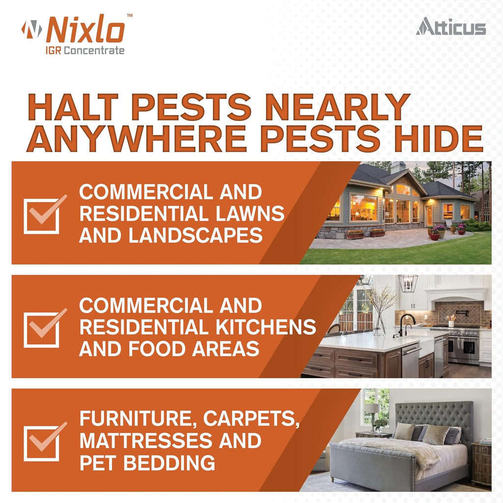 Atticus Nixlo Igr Pyriproxyfen Concentrate (140Ml) Insect Growth Regulator | Control Roaches, Ants, Ticks And More, Breaks The Insect Life Cycle By Preventing The Development Of Eggs, Larvae, And Nymphs