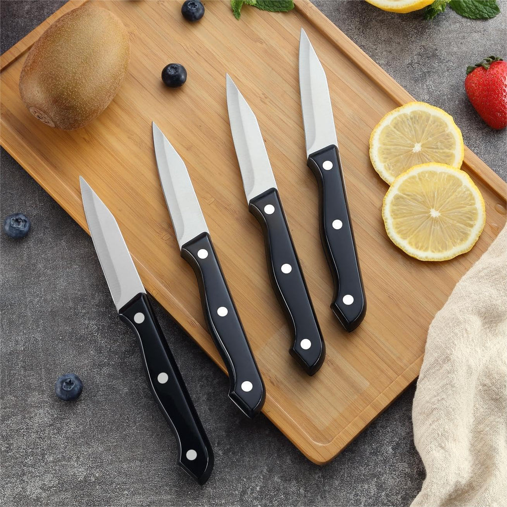 Bewos 4-Piece Paring Knife Set - Paring Knives With Ergonomic Handle, 3.5 Inch Triple Rivet Paring Knives, Stainless Steel Black Parers For Vegetable, Fruit & Kitchen Use