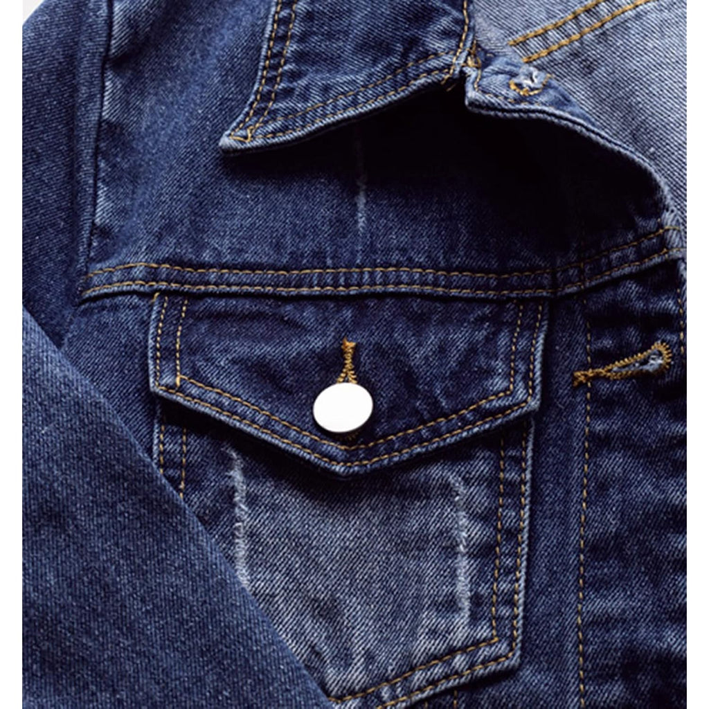 Women'S Basic Long Sleeve Button Down Distressed Denim Jackets Jean Jacket Coat