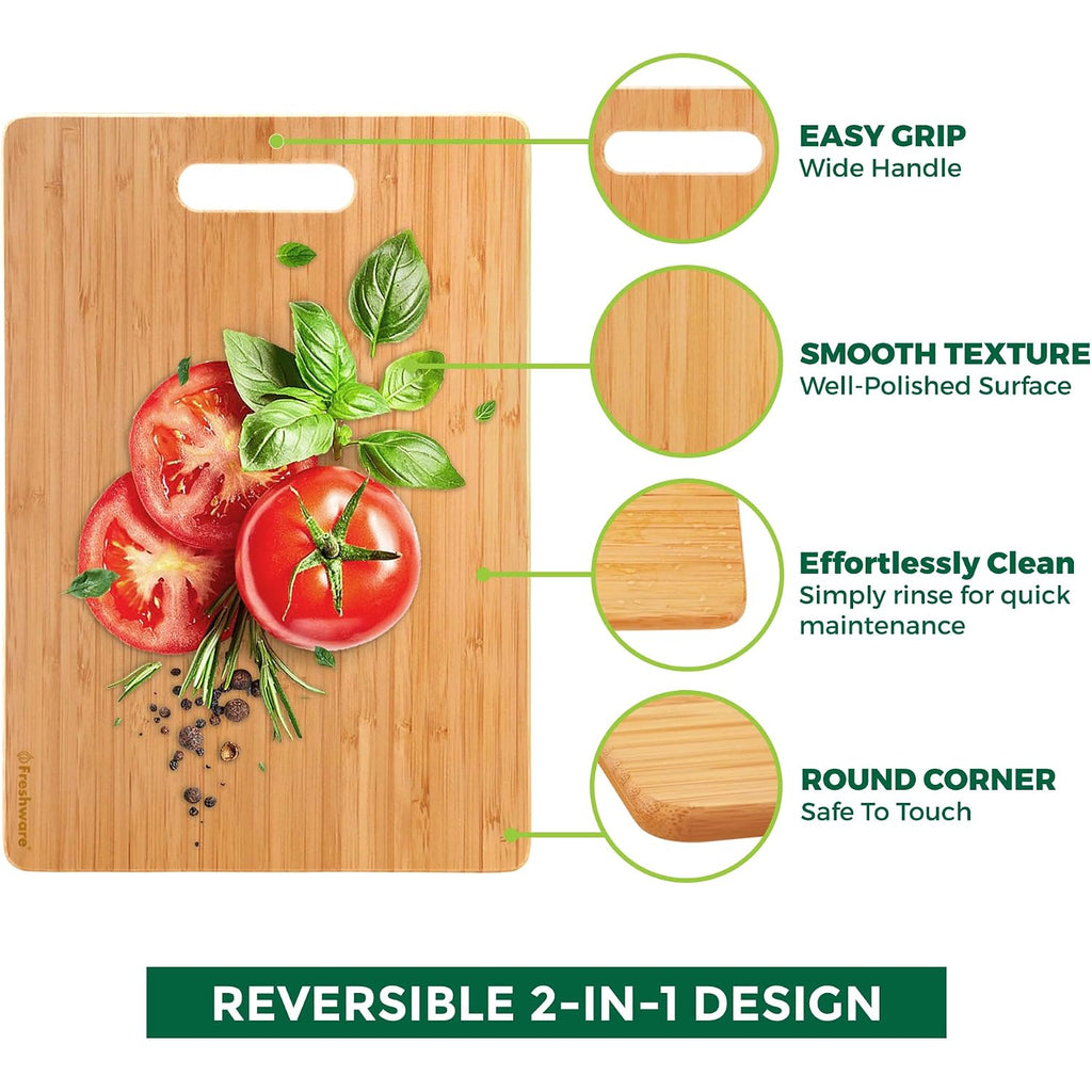 Freshware Bamboo Cutting Board Set Of 3, Wooden Cutting Boards For Kitchen, Knife Friendly Food Grade Chopping Board, Lightweight With Hanging Hole For Easy Storage