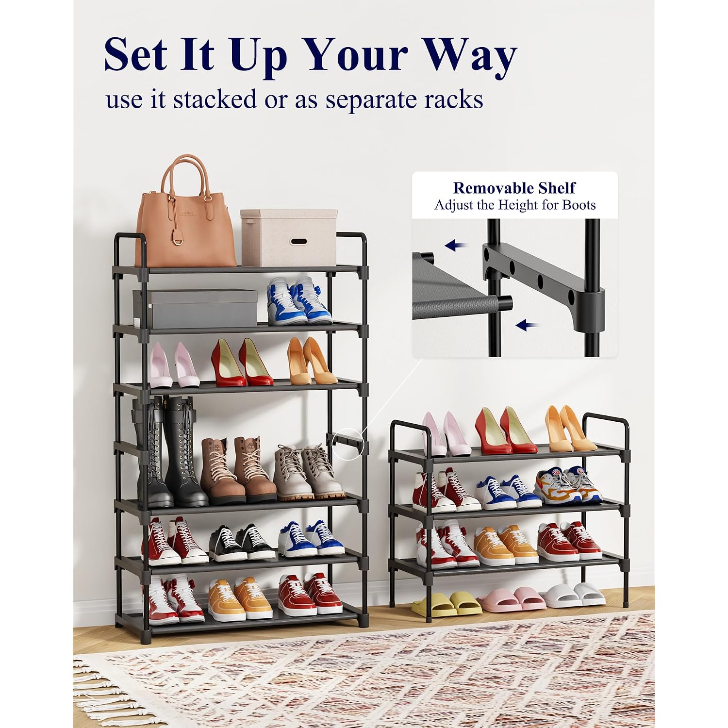 Kitsure Shoe Rack For Closet, Sturdy Shoe Storage For Entryway, Space-Saving Shoe Rack Small And Shoe Shelf, 27.6" Wide, Black