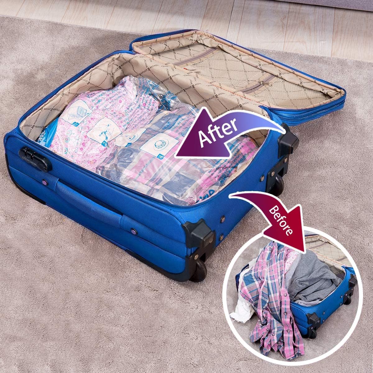 Meiqihome Vacuum Storage Bags, Space Saver Sealer Bags,Vacuum Seal Bags For Clothing, Pillows, Comforters, Blankets, Bedding,Travel,7 Jumbo